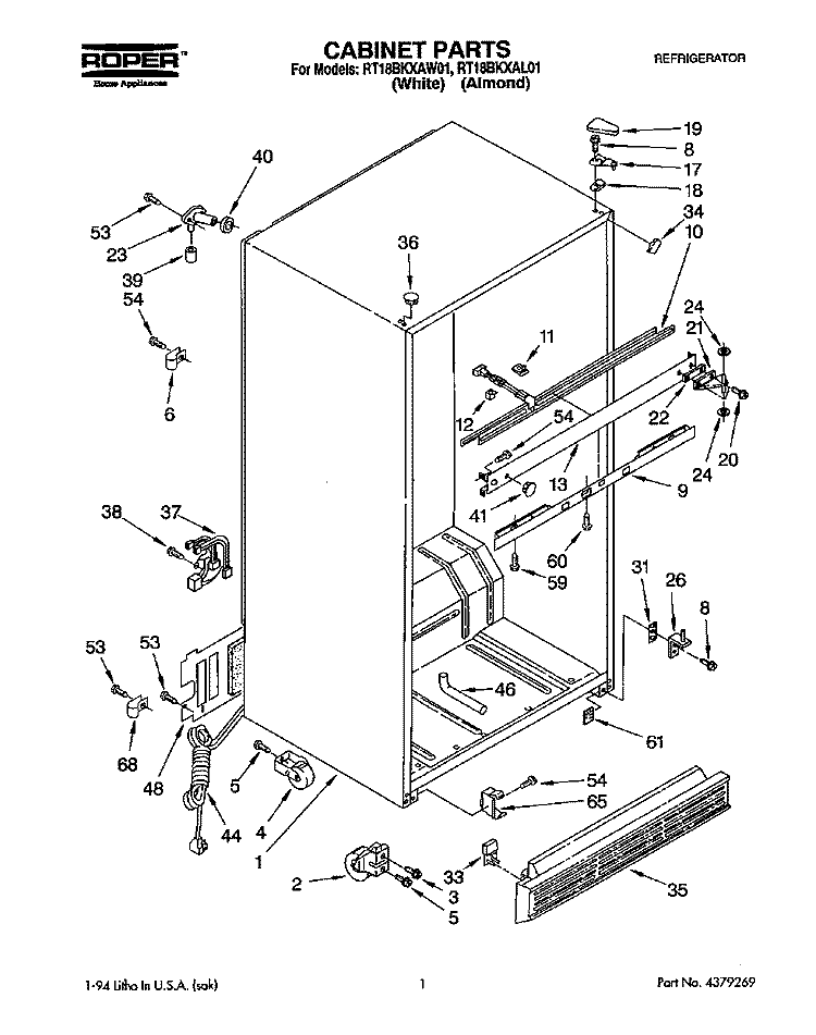 CABINET Diagram and Parts List for RT18BKXAW01  Roper Refrigerator