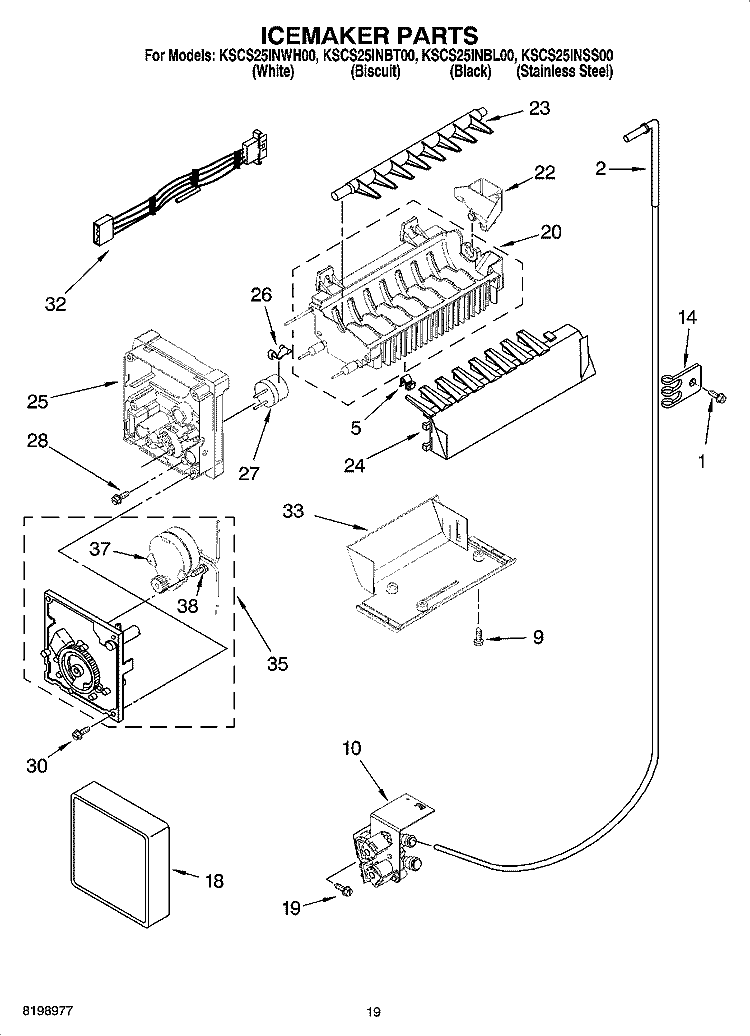 ICEMAKER PARTS, OPTIONAL PARTS (NOT INCLUDED) Diagram and Parts List for KSCS25INSS00  KitchenAid Refrigerator