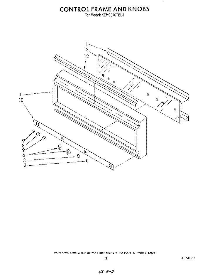 CONTROL FRAME AND KNOBS Diagram and Parts List for KEMS376TBL3  KitchenAid Microwave Oven Combo