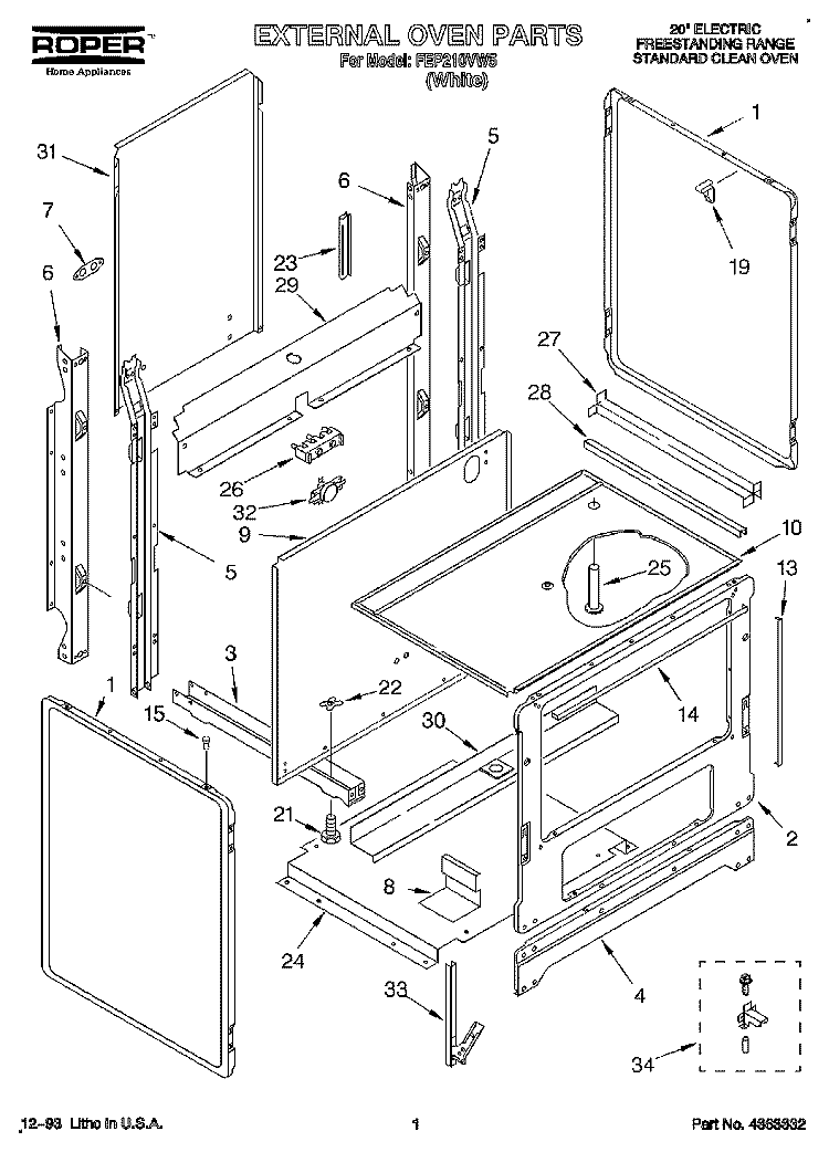 EXTERNAL OVEN, LIT/OPTIONAL Diagram and Parts List for FEP210VW5  Roper Range