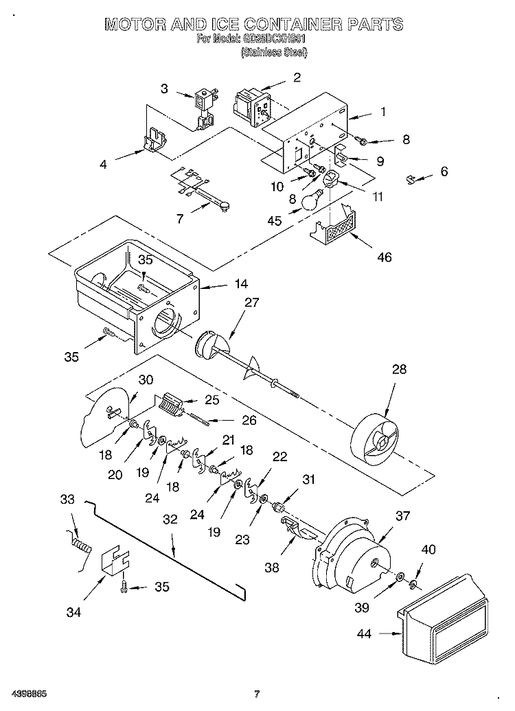 MOTOR AND ICE CONTAINER Diagram and Parts List for GD25DCXHS01  Whirlpool Refrigerator