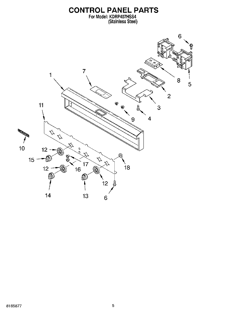 CONTROL PANEL Diagram and Parts List for KDRP407HSS4  KitchenAid Range