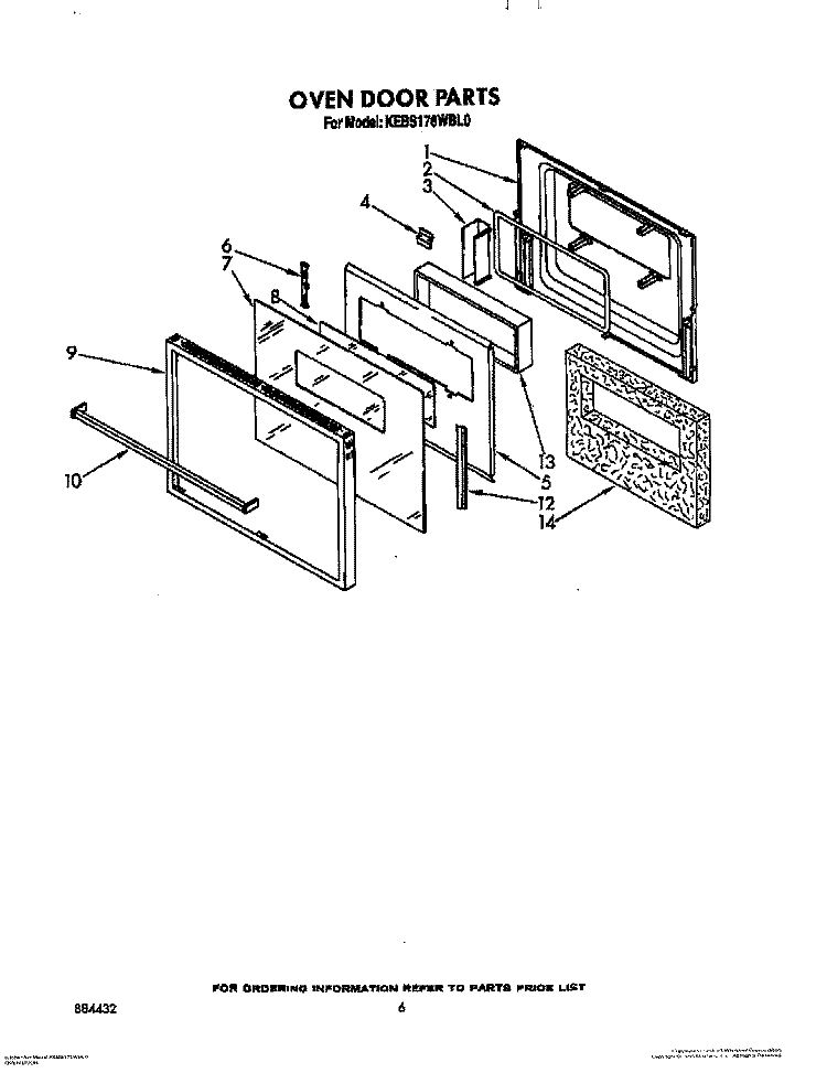 OVEN DOOR, LIT/OPTIONAL Diagram and Parts List for KEBS176WBL0  KitchenAid Wall Oven