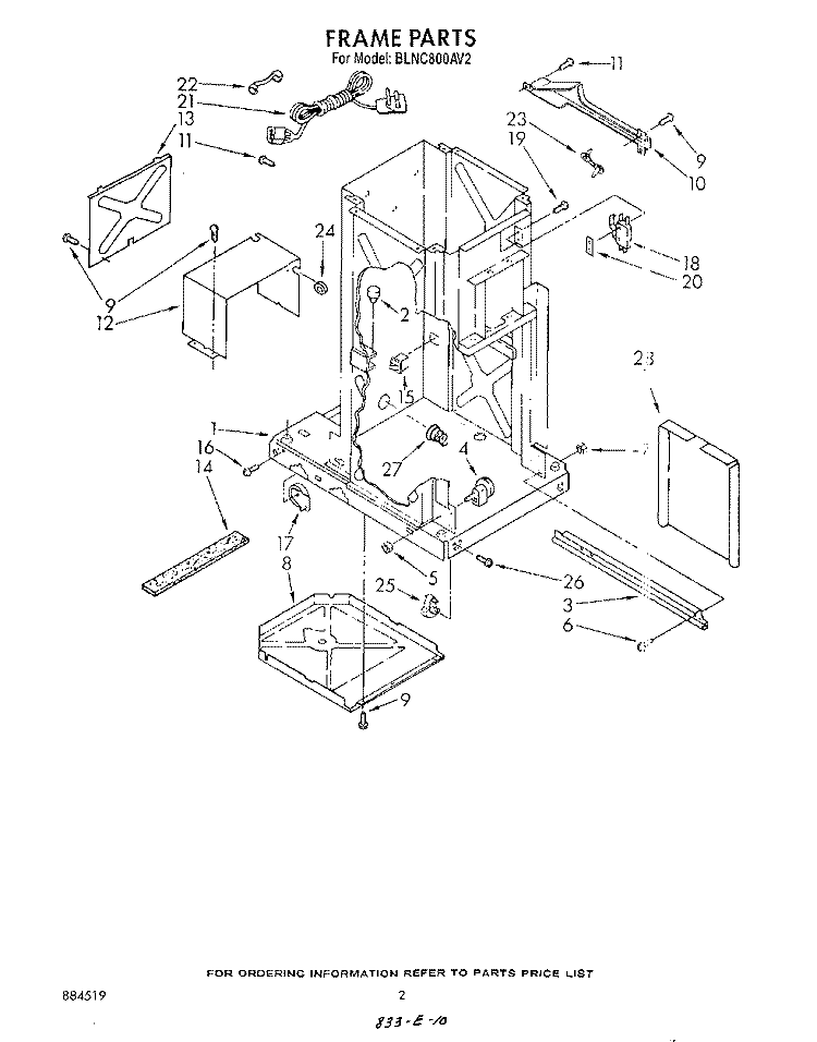 FRAME Diagram and Parts List for BLNC800AV2  Whirlpool Trash Compactor