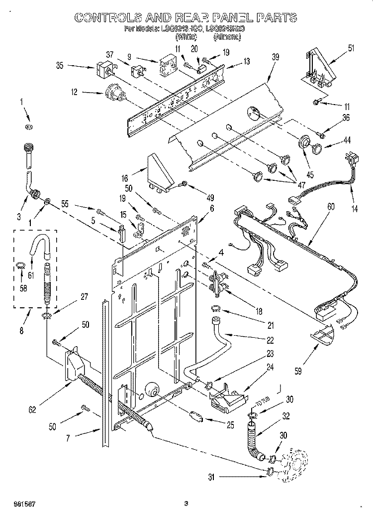 CONTROLS AND REAR PANEL Diagram and Parts List for LSQ8243HZ0  Whirlpool Washer
