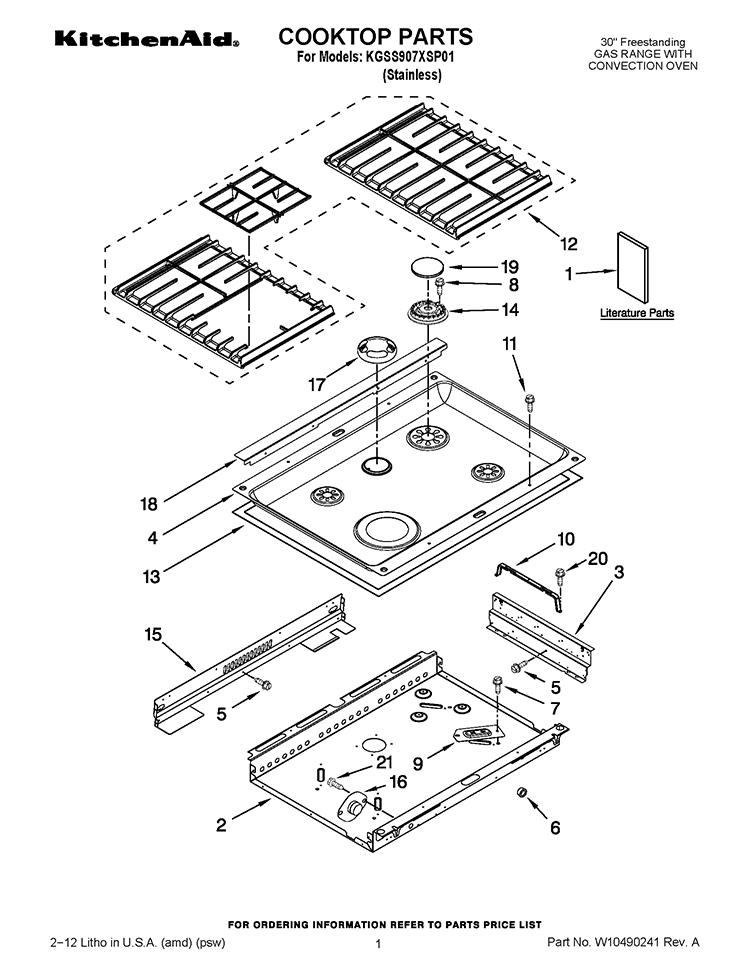 COOKTOP PARTS Diagram and Parts List for KGSS907XSP01  KitchenAid Range