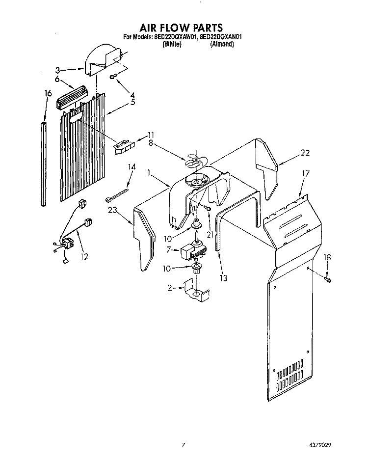 AIR FLOW Diagram and Parts List for 8ED22DQXAN01  Whirlpool Refrigerator
