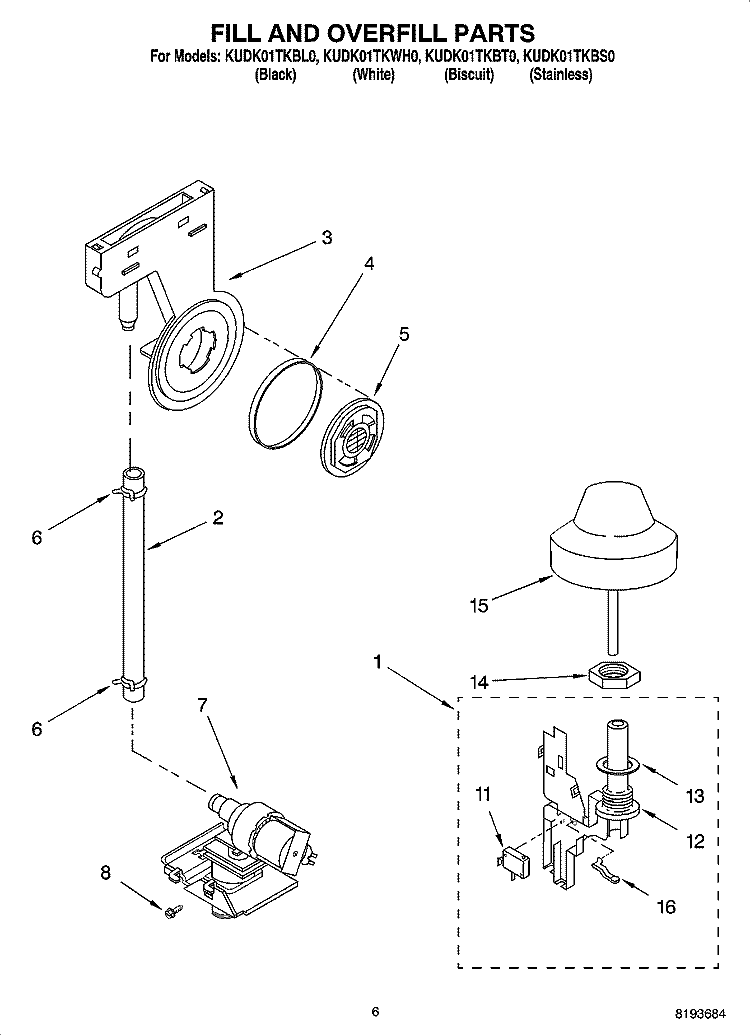 FILL AND OVERFILL PARTS Diagram and Parts List for KUDK01TKBS0  KitchenAid Dishwasher