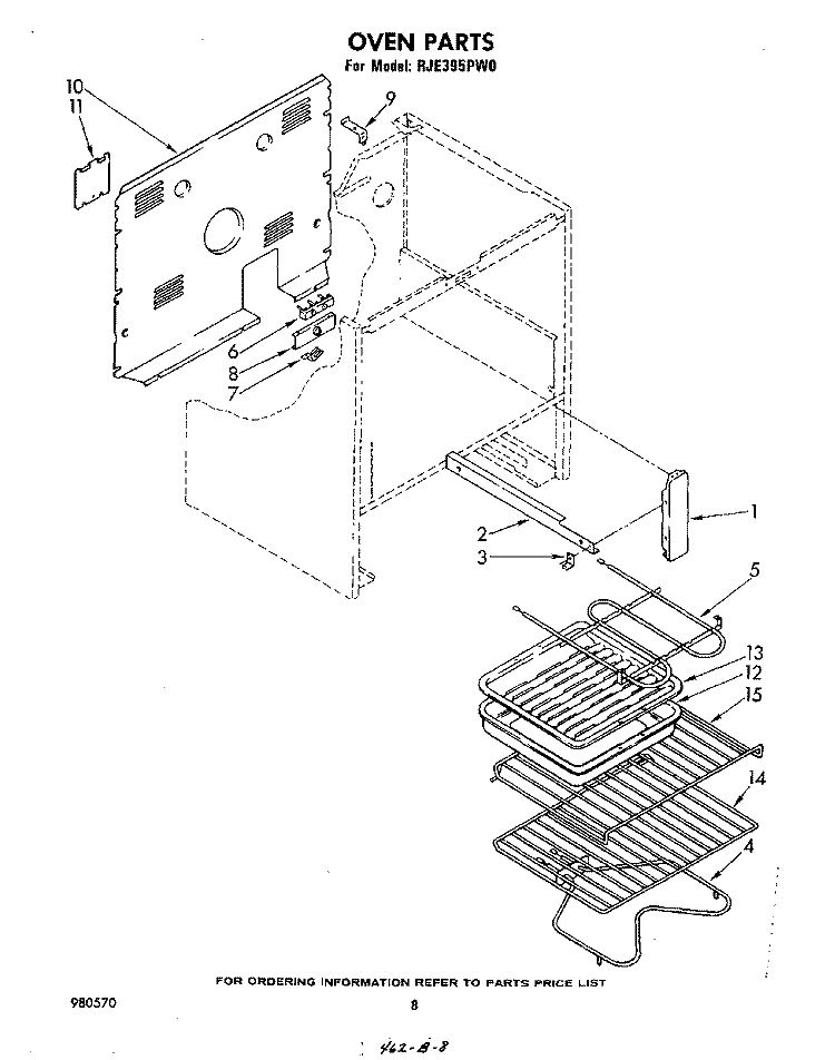 OVEN , LITERATURE AND OPTIONAL Diagram and Parts List for RJE395PW0  Whirlpool Range