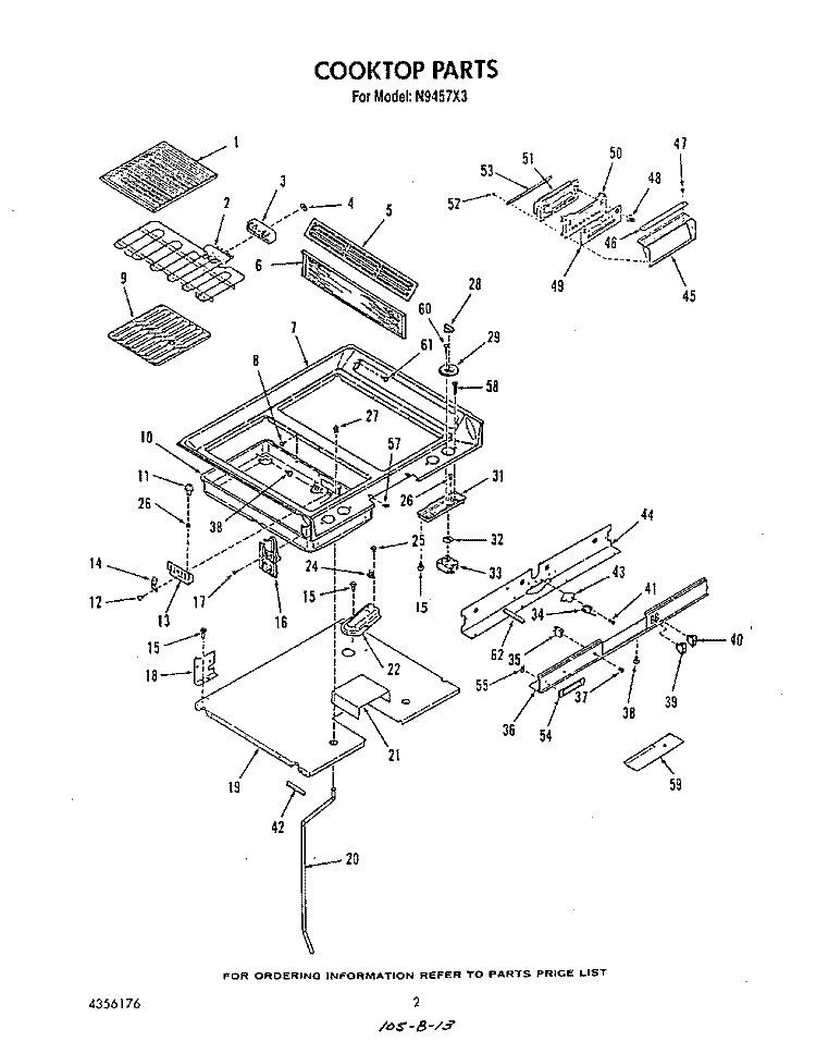 COOKTOP , LIT/OPTIONAL Diagram and Parts List for N9457X3  Roper Range