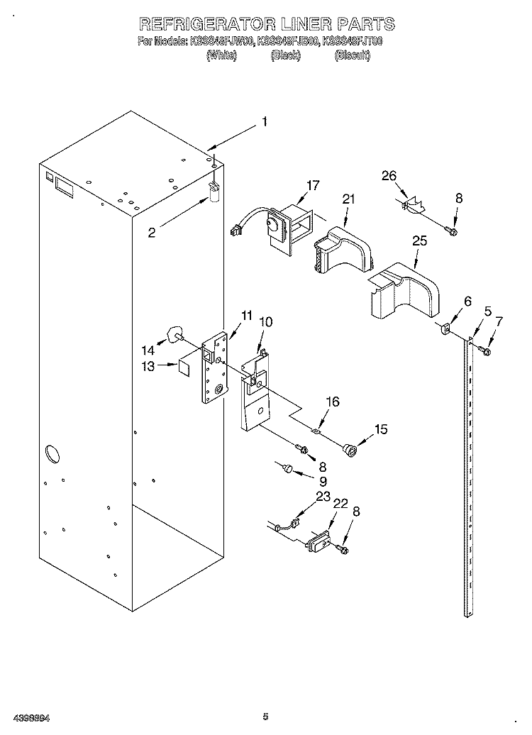 REFRIGERATOR LINER Diagram and Parts List for KSSS48FJT00  KitchenAid Refrigerator
