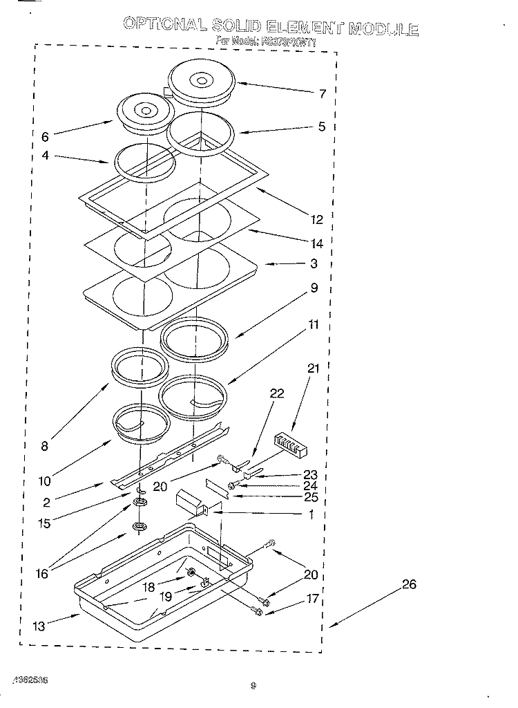 OPTIONAL SOLID ELEMENT MODULE Diagram and Parts List for RS373PXWT1  Whirlpool Range