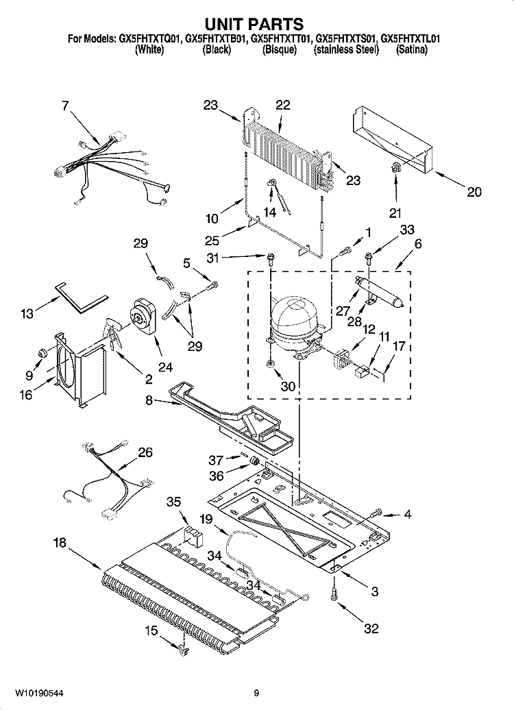 UNIT PARTS Diagram and Parts List for GX5FHTXTS01  Whirlpool Refrigerator