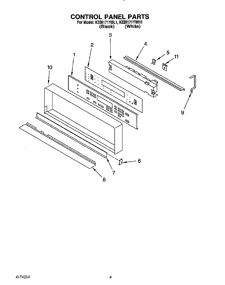 CONTROL PANEL, LIT/OPTIONAL Diagram and Parts List for KEBI171YWH1  KitchenAid Wall Oven
