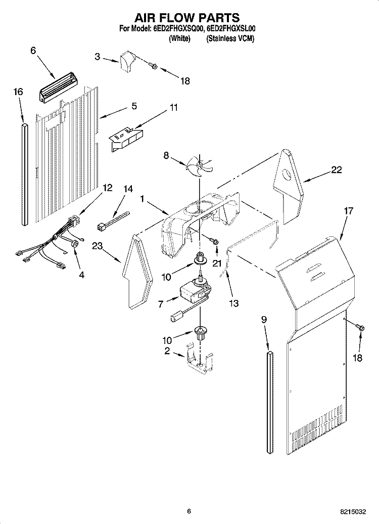 AIR FLOW PARTS Diagram and Parts List for 6ED2FHGXSL00  Whirlpool Refrigerator