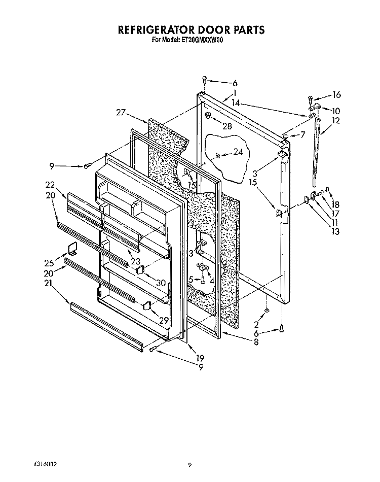 REFRIGERATOR DOOR Diagram and Parts List for ET20GMXXW00  Whirlpool Refrigerator