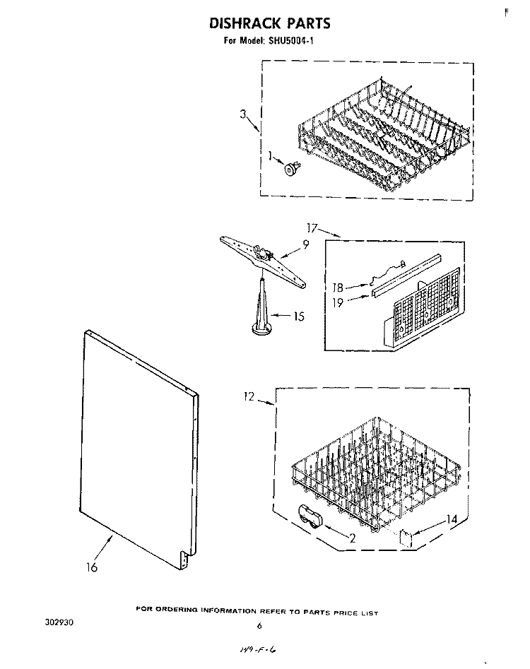 DISHRACK Diagram and Parts List for SHU50041  Whirlpool Dishwasher