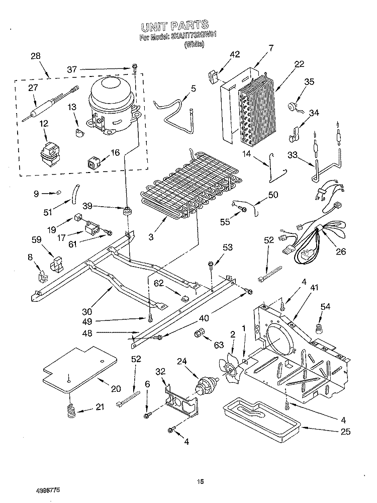 UNIT Diagram and Parts List for 3XART732GW01  Whirlpool Refrigerator