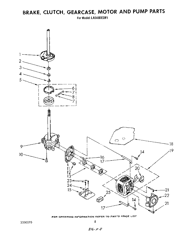 BRAKE, CLUTCH, GEARCASE, MOTOR AND PUMP Diagram and Parts List for LA5400XSW1  Whirlpool Washer