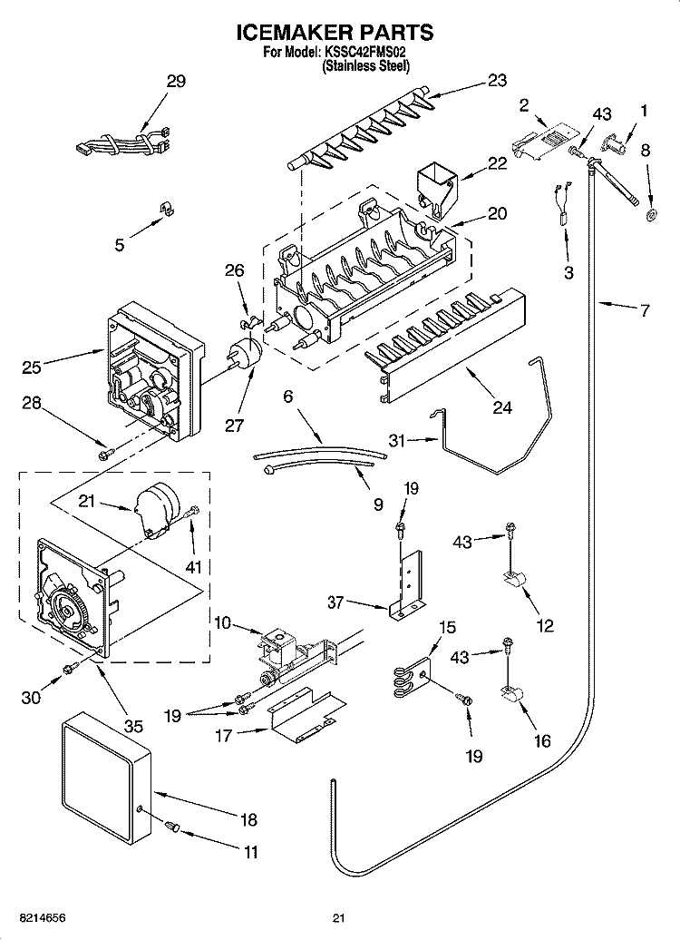 ICEMAKER PARTS Diagram and Parts List for KSSC42FMS02  KitchenAid Refrigerator