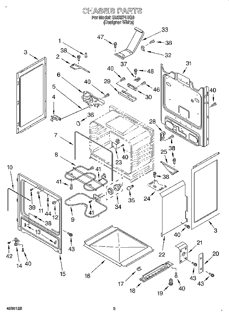 CHASSIS Diagram and Parts List for SES374HQ0  Whirlpool Range
