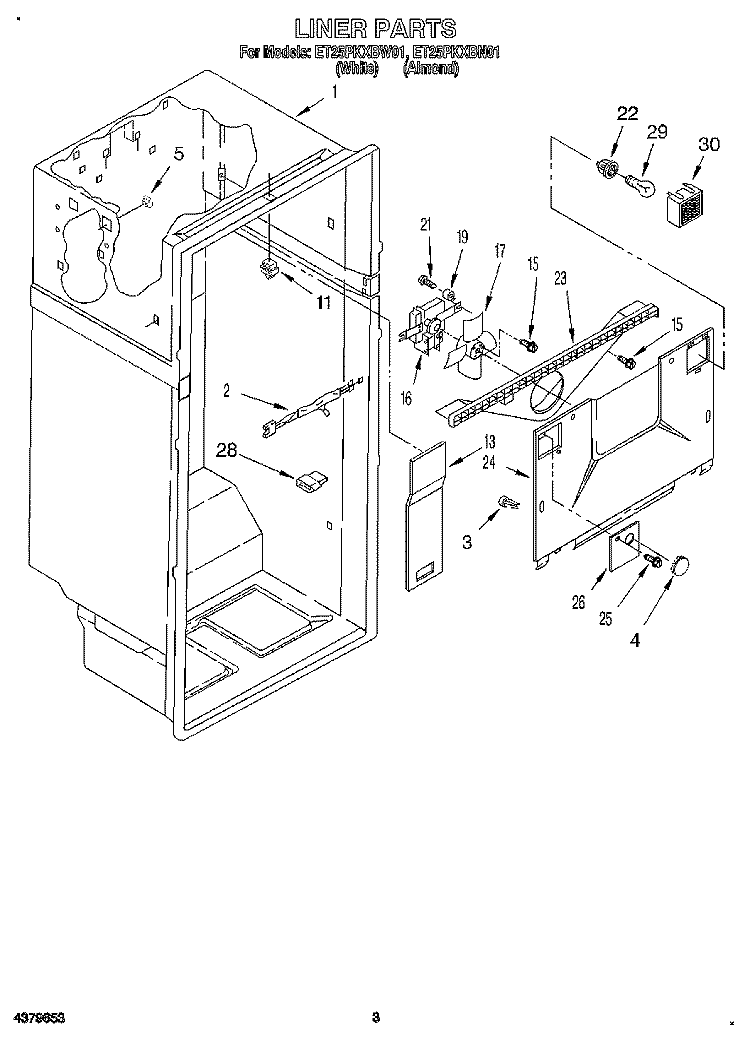 LINER Diagram and Parts List for ET25PKXBN01  Whirlpool Refrigerator