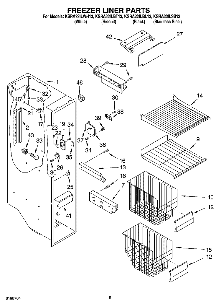 FREEZER LINER PARTS Diagram and Parts List for KSRA22ILBL13  KitchenAid Refrigerator