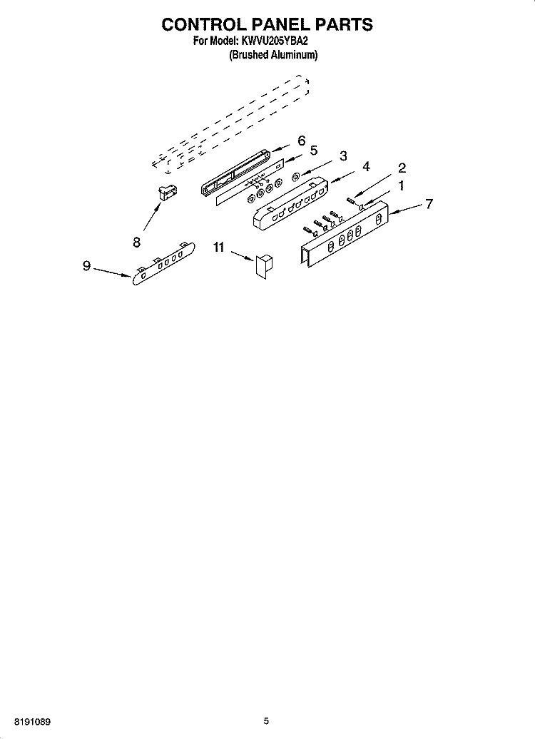 CONTROL PANEL PARTS Diagram and Parts List for KWVU205YBA2  KitchenAid Range Hood