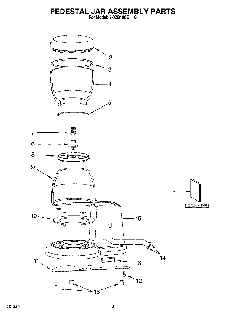 PEDESTAL JAR ASSEMBLY PARTS Diagram and Parts List for 5KCG100EOB0  KitchenAid Coffee Grinder