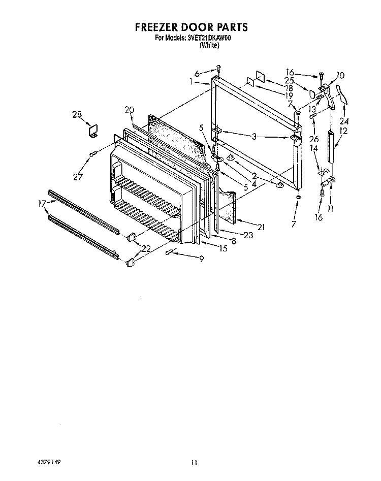 FREEZER DOOR, LIT/OPTIONAL Diagram and Parts List for 3VET21DKAW00  Whirlpool Refrigerator