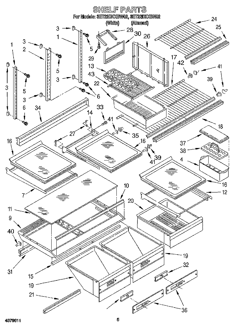 SHELF, LIT/OPTIONAL Diagram and Parts List for 3ET22DKXBN02  Whirlpool Refrigerator