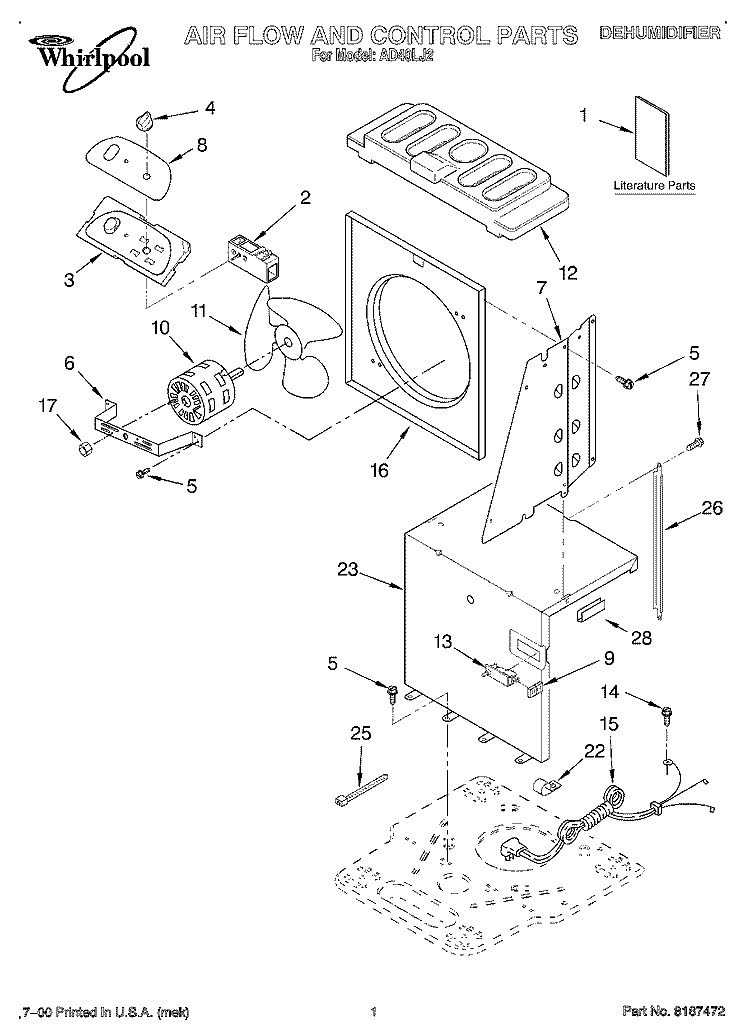 SECTION Diagram and Parts List for AD40LJ2  Whirlpool Dehumidifier