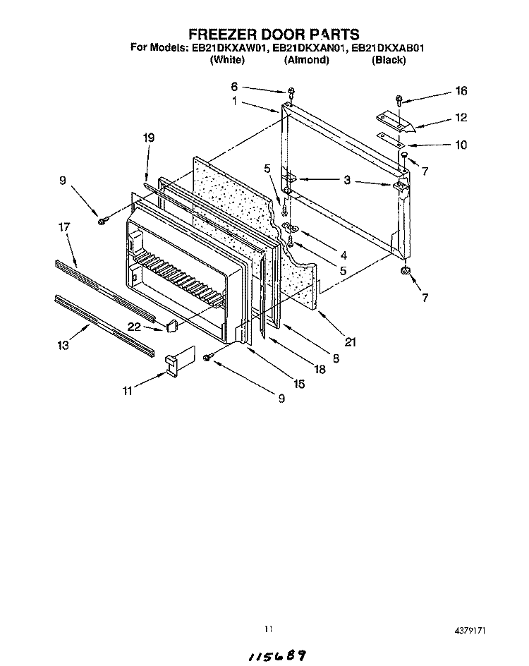FREEZER DOOR Diagram and Parts List for EB21DKXAW01  Whirlpool Refrigerator