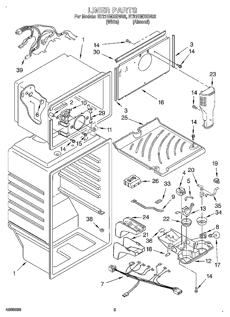 LINER Diagram and Parts List for ET21UMXGW02  Whirlpool Refrigerator