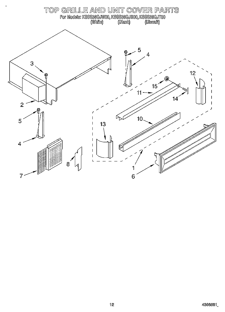 TOP GRILLE AND UNIT COVER Diagram and Parts List for KSSS36QJT00  KitchenAid Refrigerator
