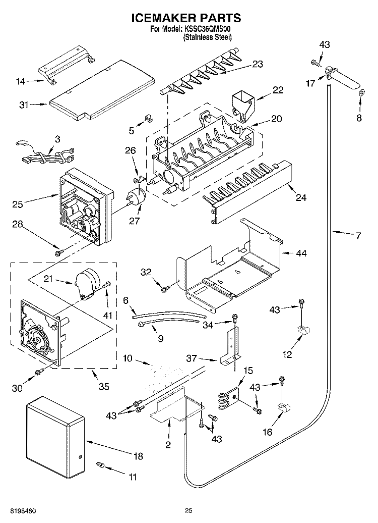 ICEMAKER PARTS Diagram and Parts List for KSSC36QMS00  KitchenAid Refrigerator