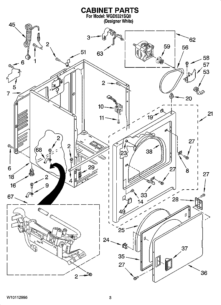 CABINET PARTS Diagram and Parts List for WGD5321SQ0  Whirlpool Dryer