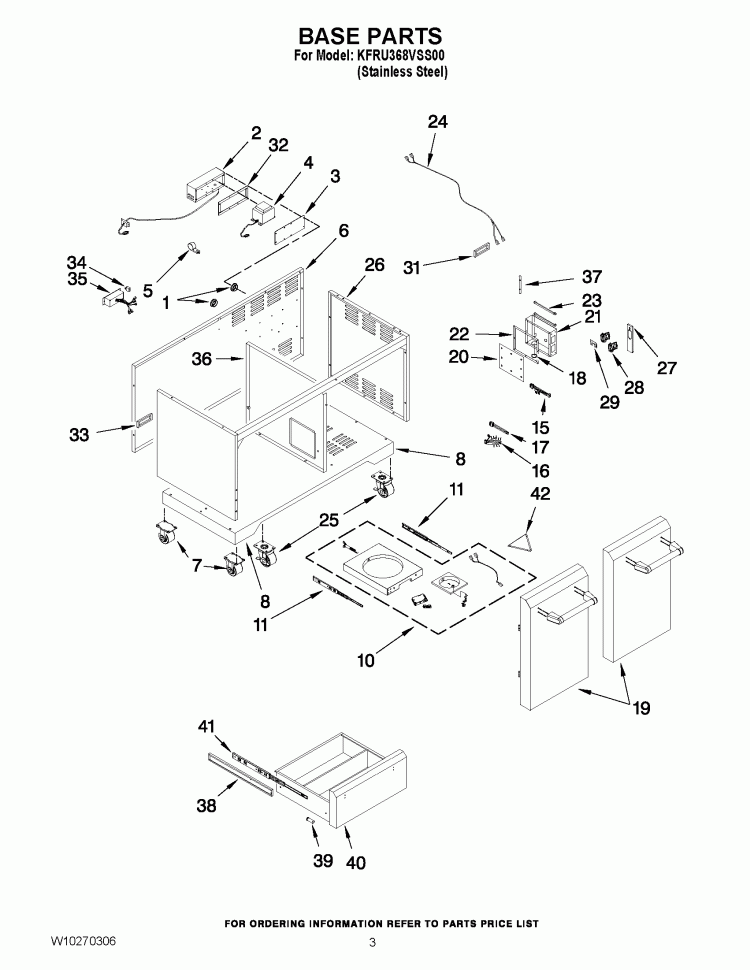 BASE PARTS Diagram and Parts List for KFRU368VSS00  KitchenAid Grill