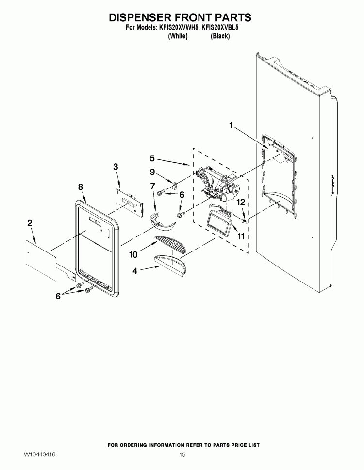 DISPENSER FRONT PARTS Diagram and Parts List for KFIS20XVBL5  KitchenAid Refrigerator