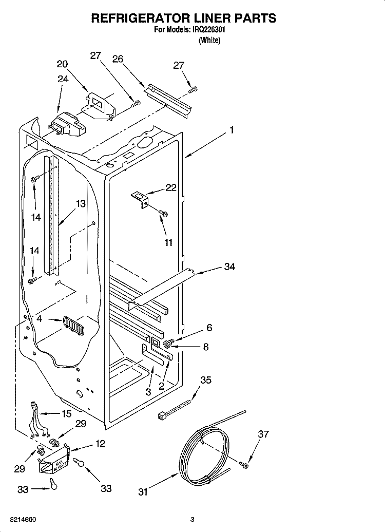 REFRIGERATOR LINER PARTS Diagram and Parts List for IRQ226301  Inglis Refrigerator