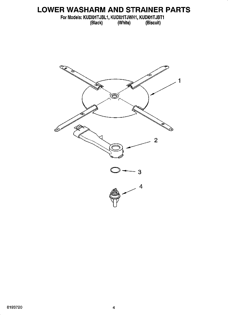 LOWER WASHARM AND STRAINER PARTS Diagram and Parts List for KUDI01TJBT1  KitchenAid Dishwasher