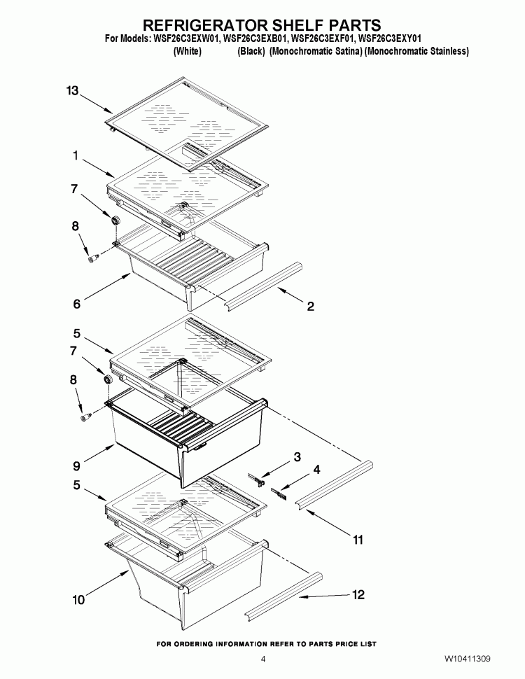 REFRIGERATOR SHELF PARTS Diagram and Parts List for WSF26C3EXB01  Whirlpool Refrigerator