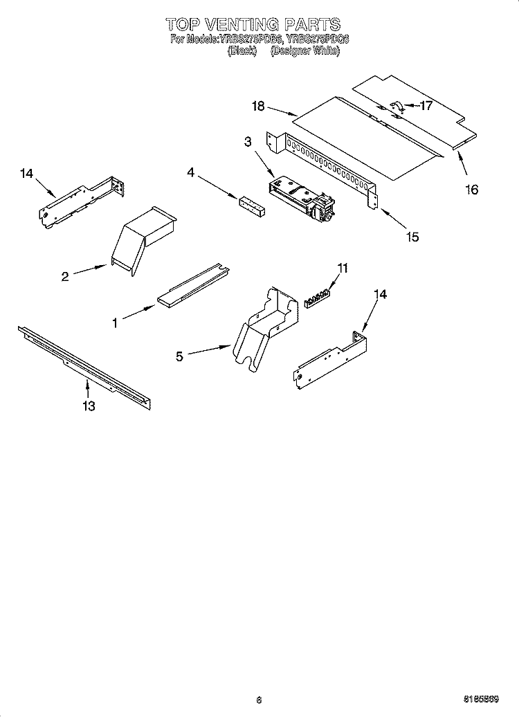 TOP VENTING PARTS, MISCELLANEOUS PARTS Diagram and Parts List for YRBS275PDQ6  Whirlpool Wall Oven