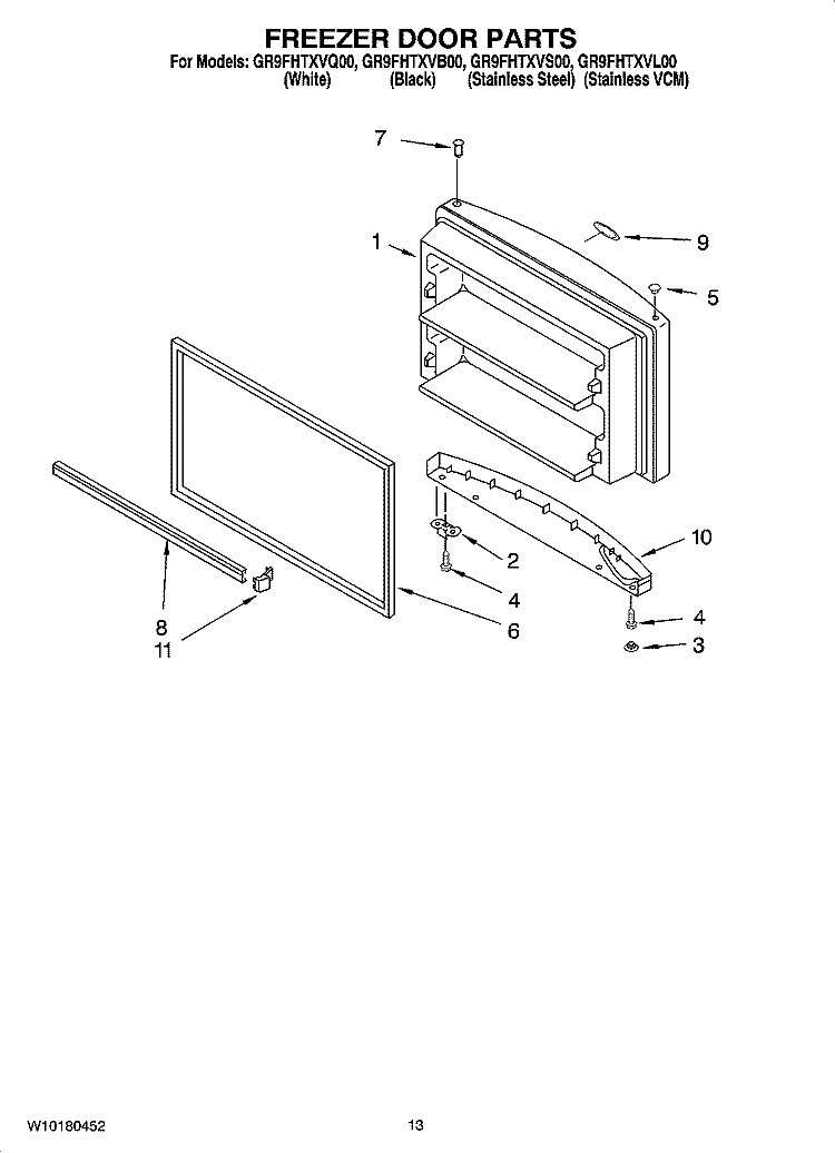 FREEZER DOOR PARTS Diagram and Parts List for GR9FHTXVL00  Whirlpool Refrigerator