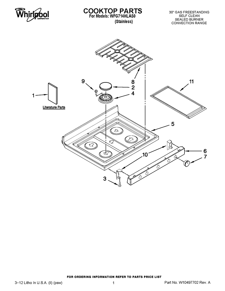 COOKTOP PARTS Diagram and Parts List for WFG714HLAS0  Whirlpool Range