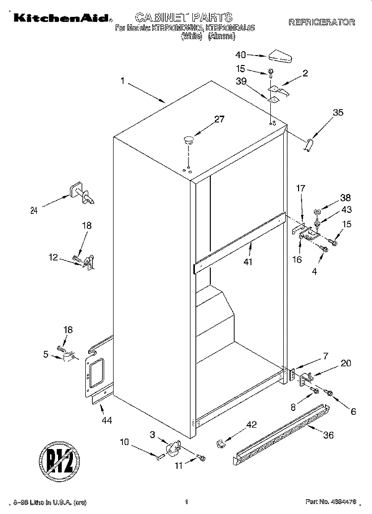 CABINET Diagram and Parts List for KTRP20MDWH05  Whirlpool Refrigerator