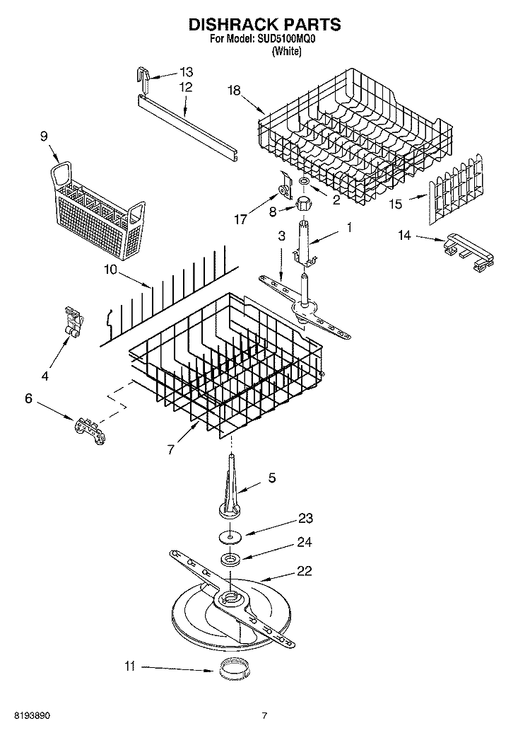DISHRACK PARTS Diagram and Parts List for SUD5100MQ0  Whirlpool Dishwasher