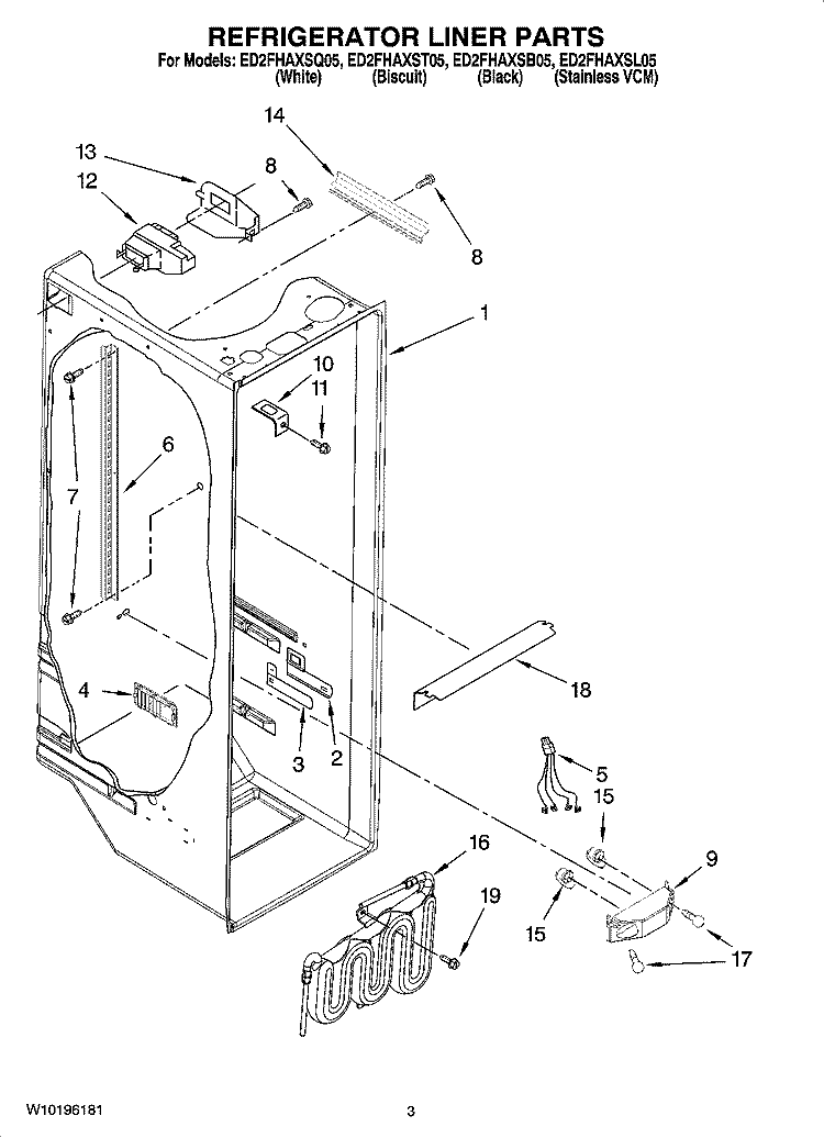 REFRIGERATOR LINER PARTS Diagram and Parts List for ED2FHAXST05  Whirlpool Refrigerator
