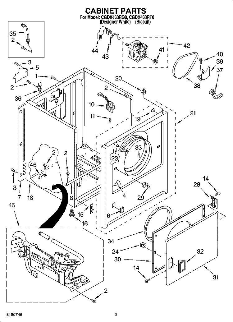 CABINET PARTS Diagram and Parts List for CGDX463RT0  Crosley Dryer