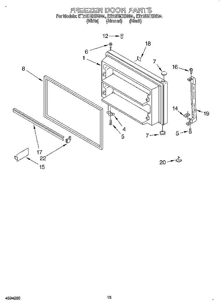 FREEZER DOOR, LIT/OPTIONAL Diagram and Parts List for ET21DMXDW04  Whirlpool Refrigerator